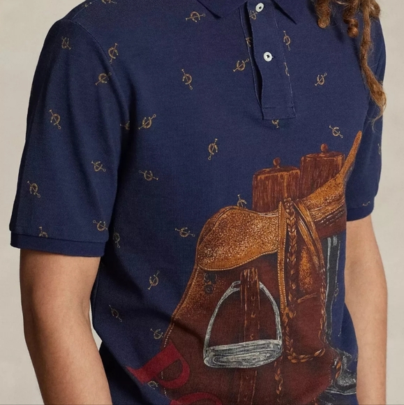 Polo Ralph Lauren Men's Classic-fit Saddle-print Mesh Polo Shirt In Newport Navy - Picture 14 of 16